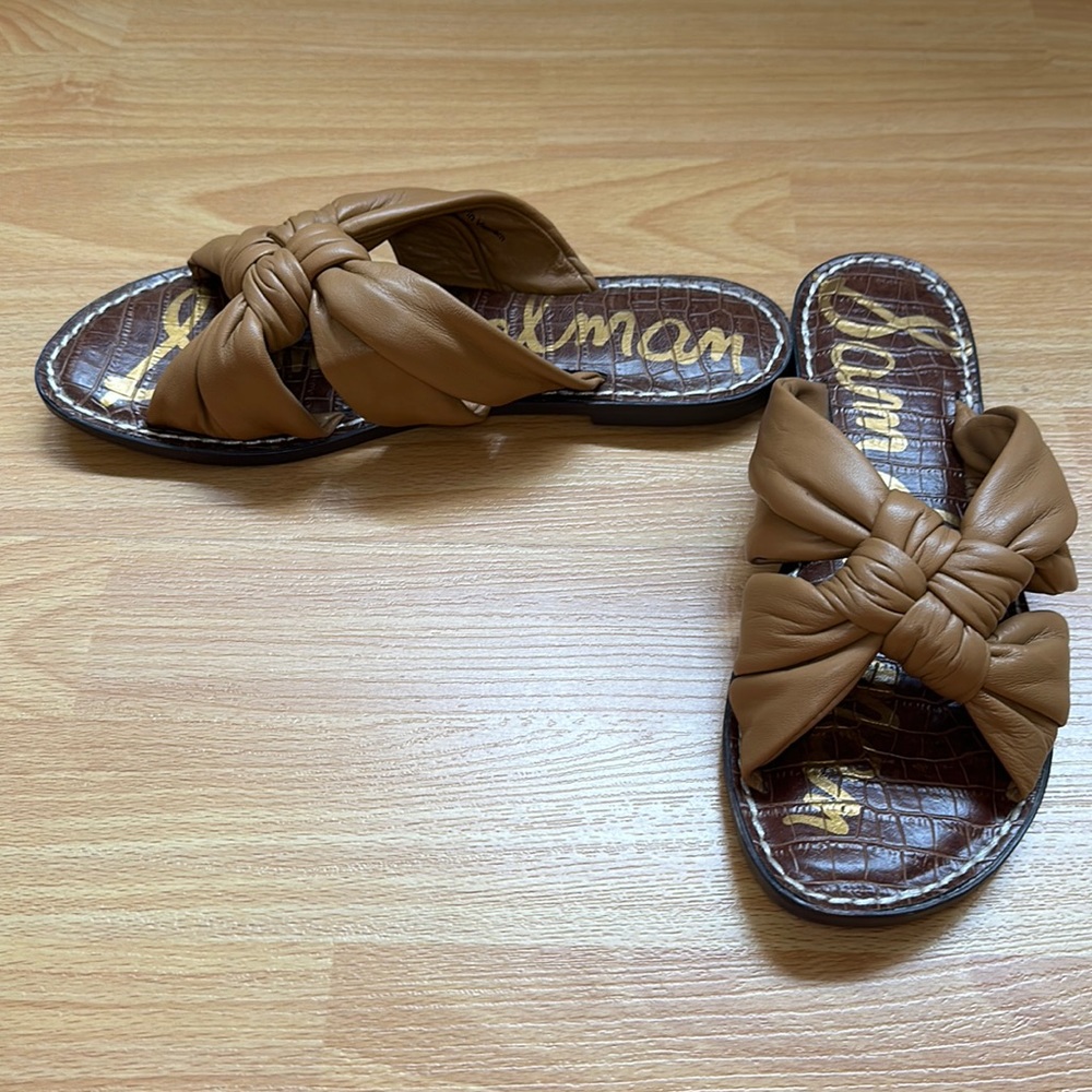 New Sam Edelman Garson Womens Camel Tan Knot Slip On Sandals Shoes Size 8.5M